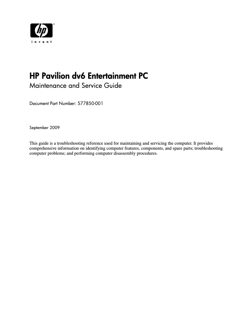Page 1 de la notice Manuel utilisateur HP Pavilion dv6-1410ez