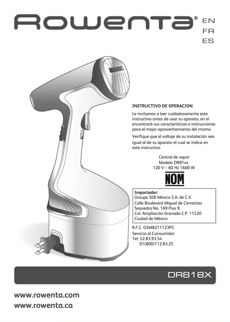 Image de la première page du manuel de l'appareil X-Cel Steam DR8181