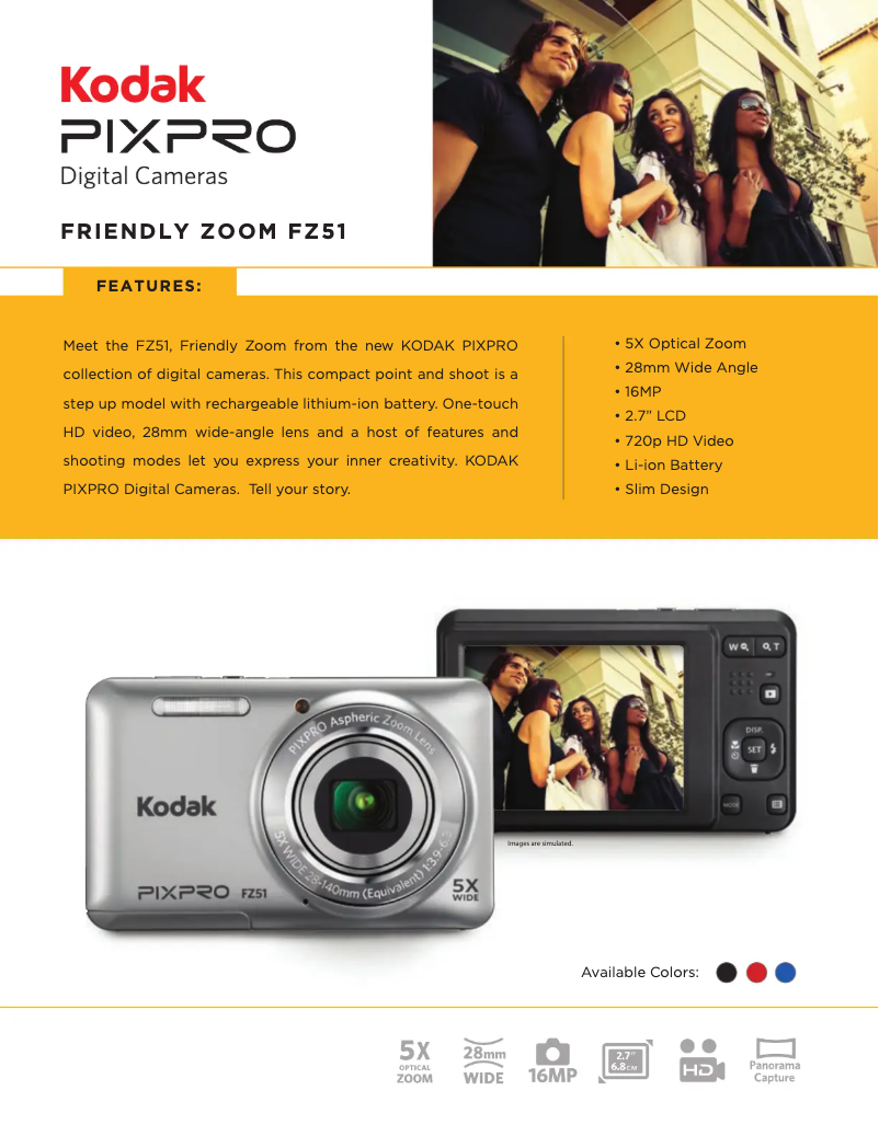 Page 1 de la notice Fiche technique Kodak Pixpro FZ51