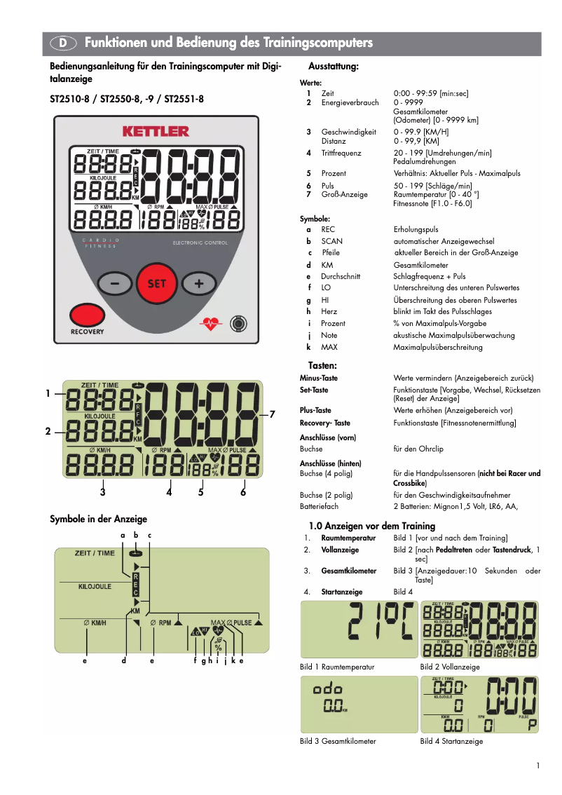 Page n°1 - Manuel utilisateur Kettler Cosmos XT