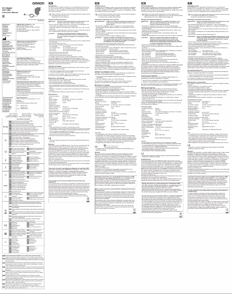 Page n°1 - Manuel utilisateur Omron HHP-CM01