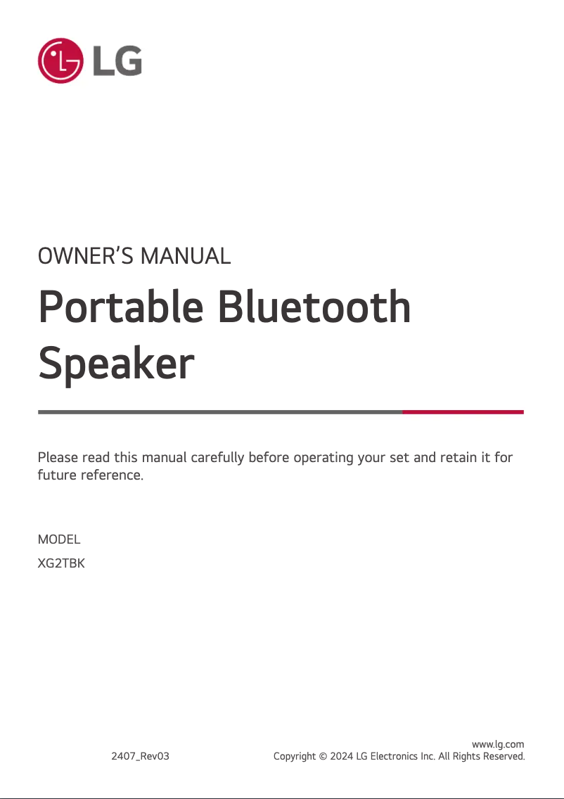 Page n°1 - Manuel utilisateur LG XBOOM Go