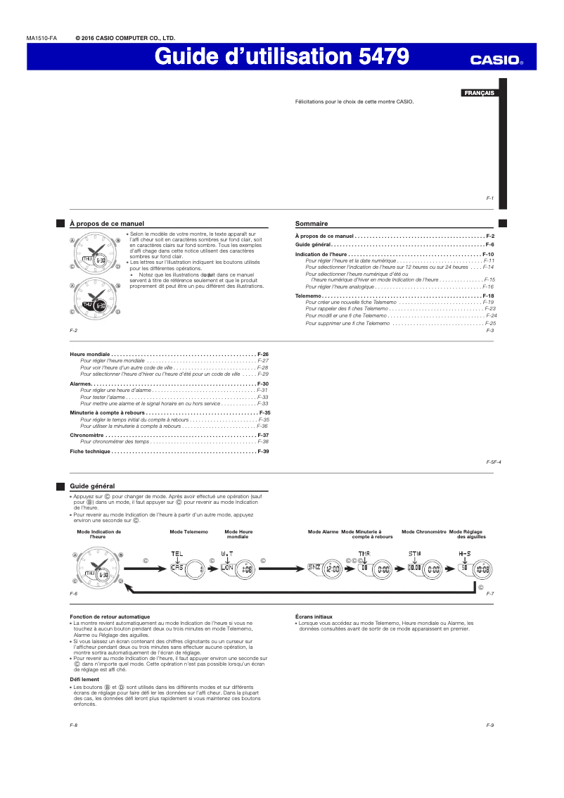 Page n°1 - Manuel utilisateur Casio Edifice EFV-C100