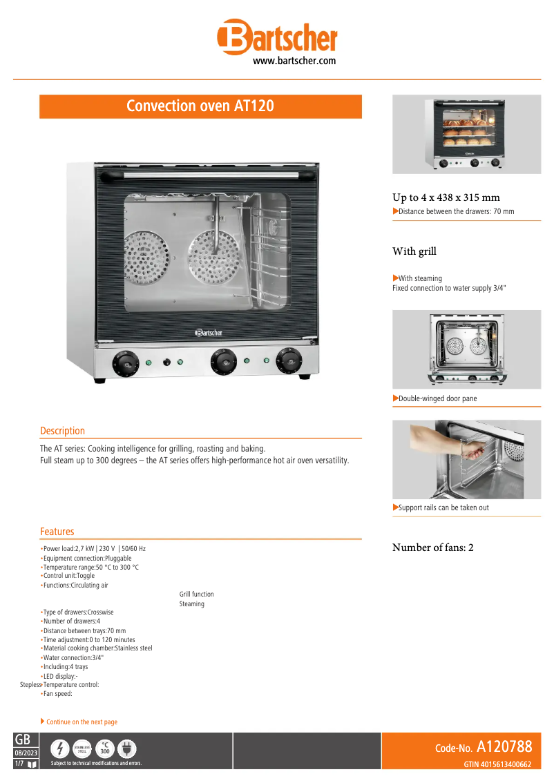 Page n°1 - Fiche technique Bartscher AT120