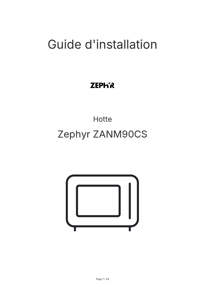 Page n°1 - Guide d'installation Zephyr ZANM90CS