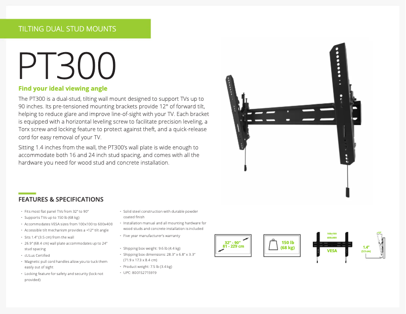 Página 1 del manual Ficha técnica Kanto PT300