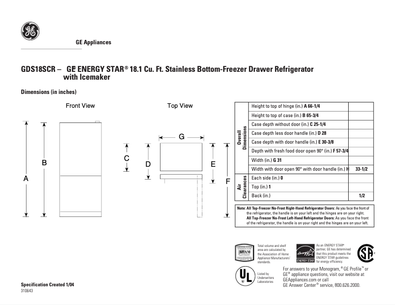 Page n°1 - Fiche technique GE GDS18SCRRSS