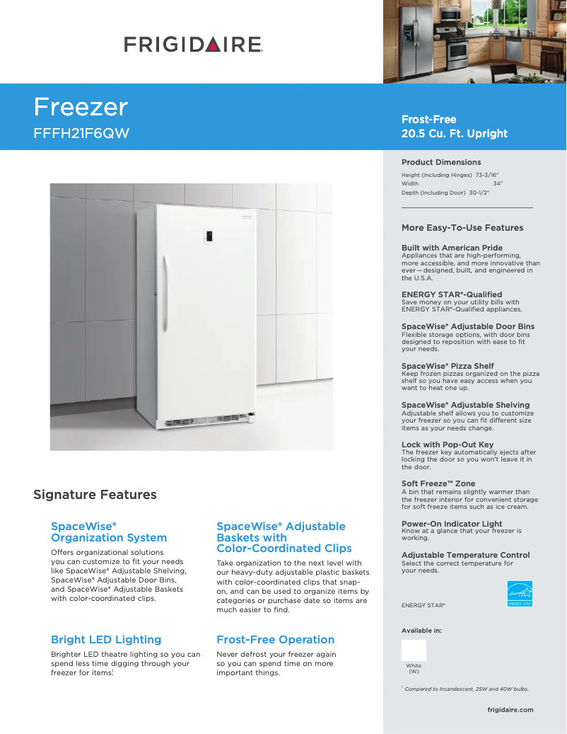 Page 1 de la notice Fiche technique Frigidaire FFFH21F6Q