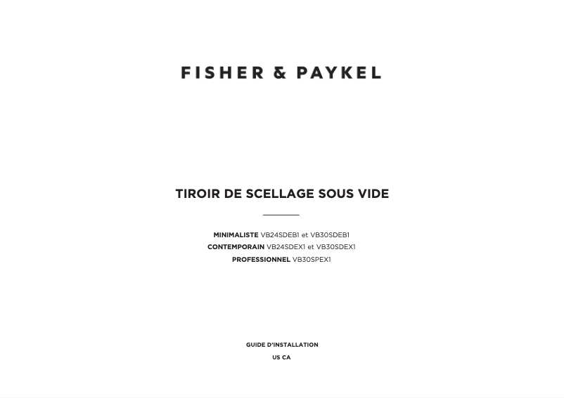 Page 1 de la notice Guide d'installation Fisher & Paykel VB24SDEB1