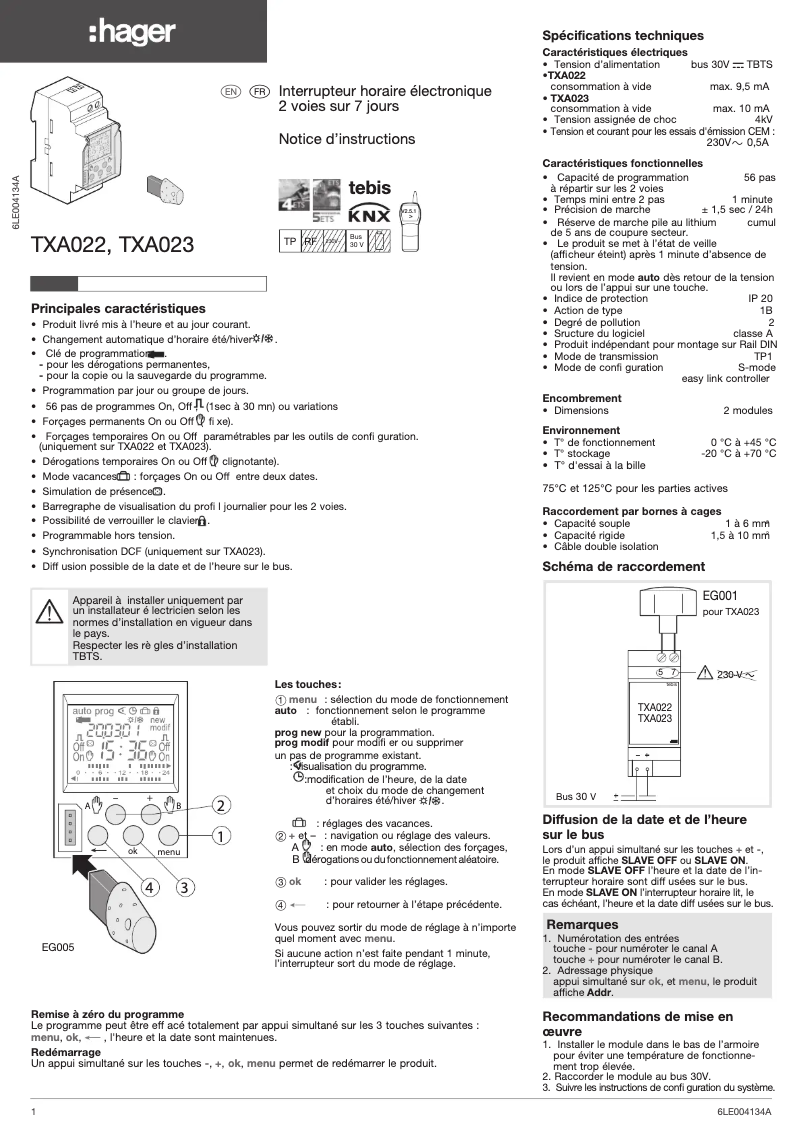 Page 1 de la notice Instructions / montage Hager TXA022