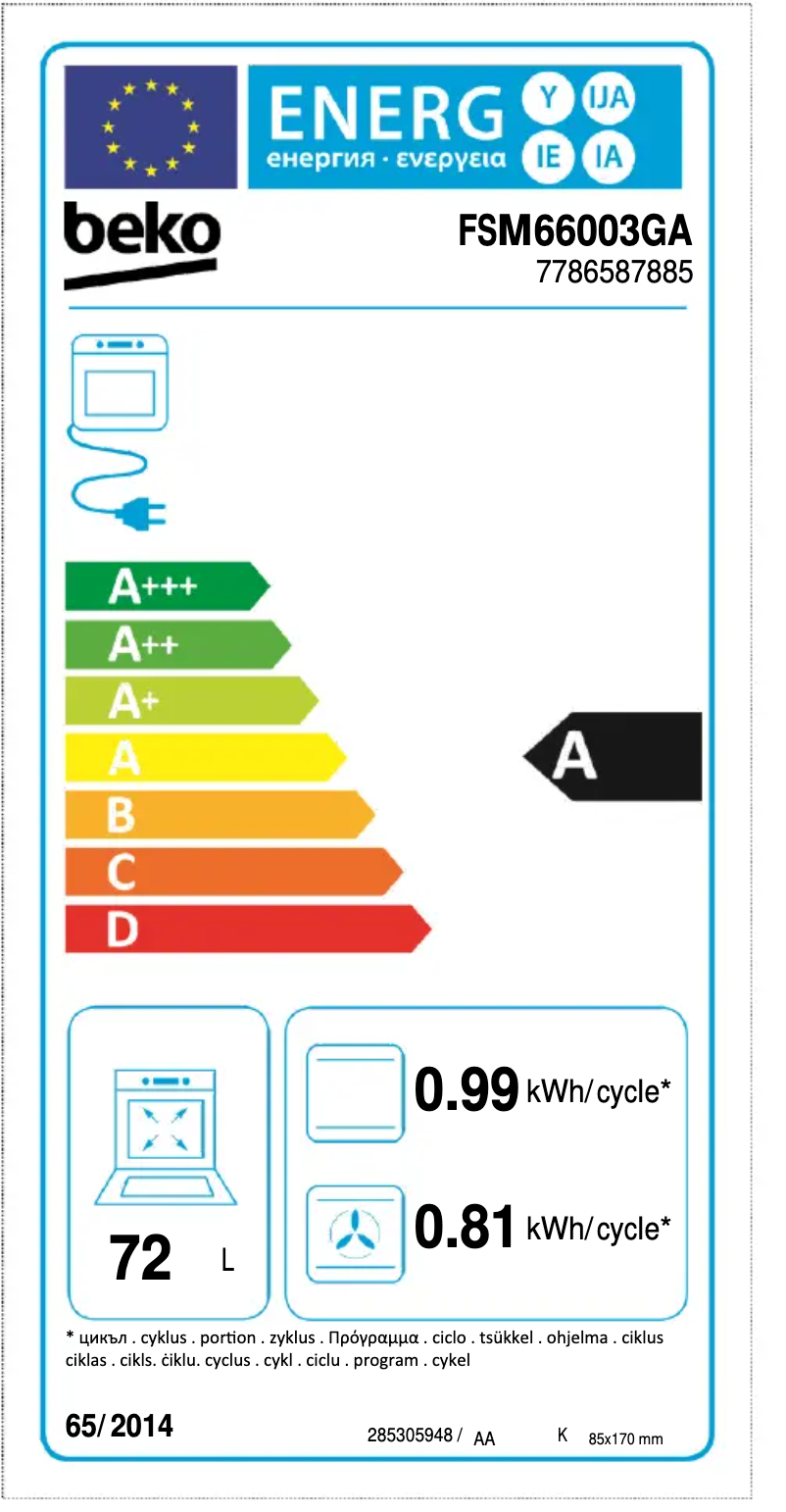 Page 1 de la notice Label énergétique Beko FSM66003GA