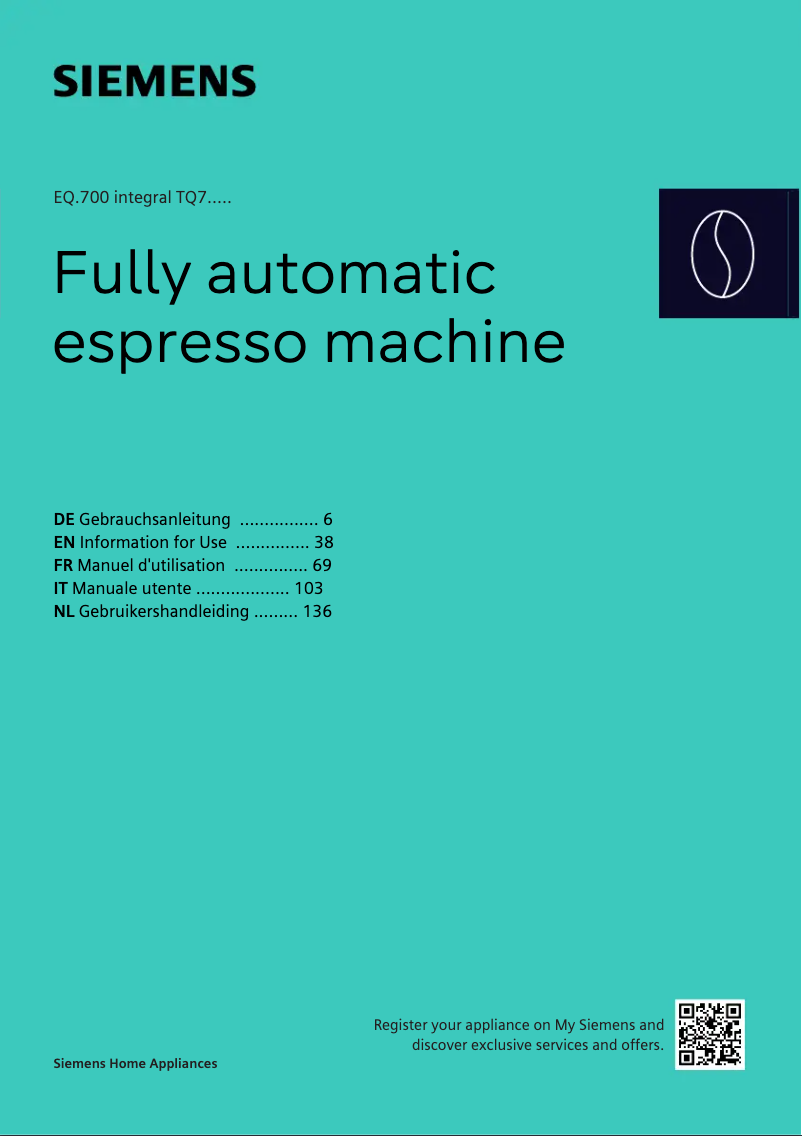 Page n°1 - Manuel utilisateur Siemens TQ717DF5