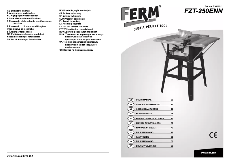 Page 1 de la notice Manuel utilisateur Ferm FZT-250ENN