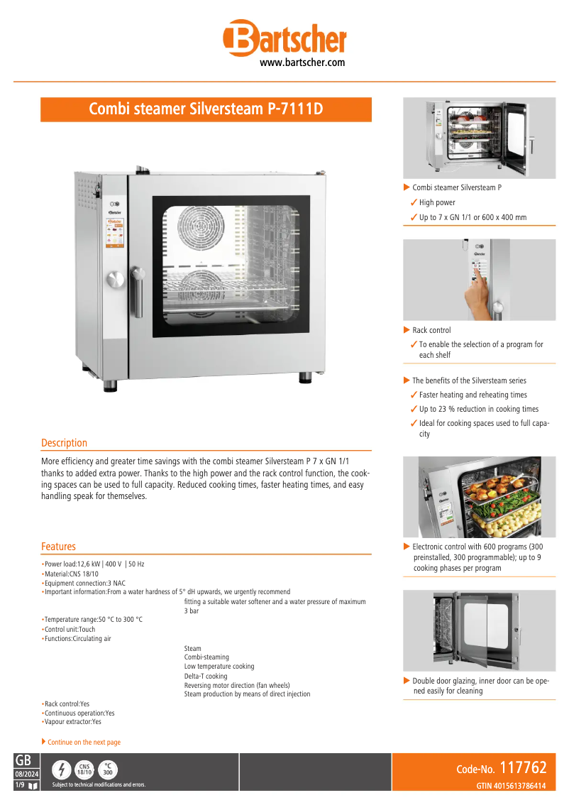 Page 1 de la notice Fiche technique Bartscher 117762