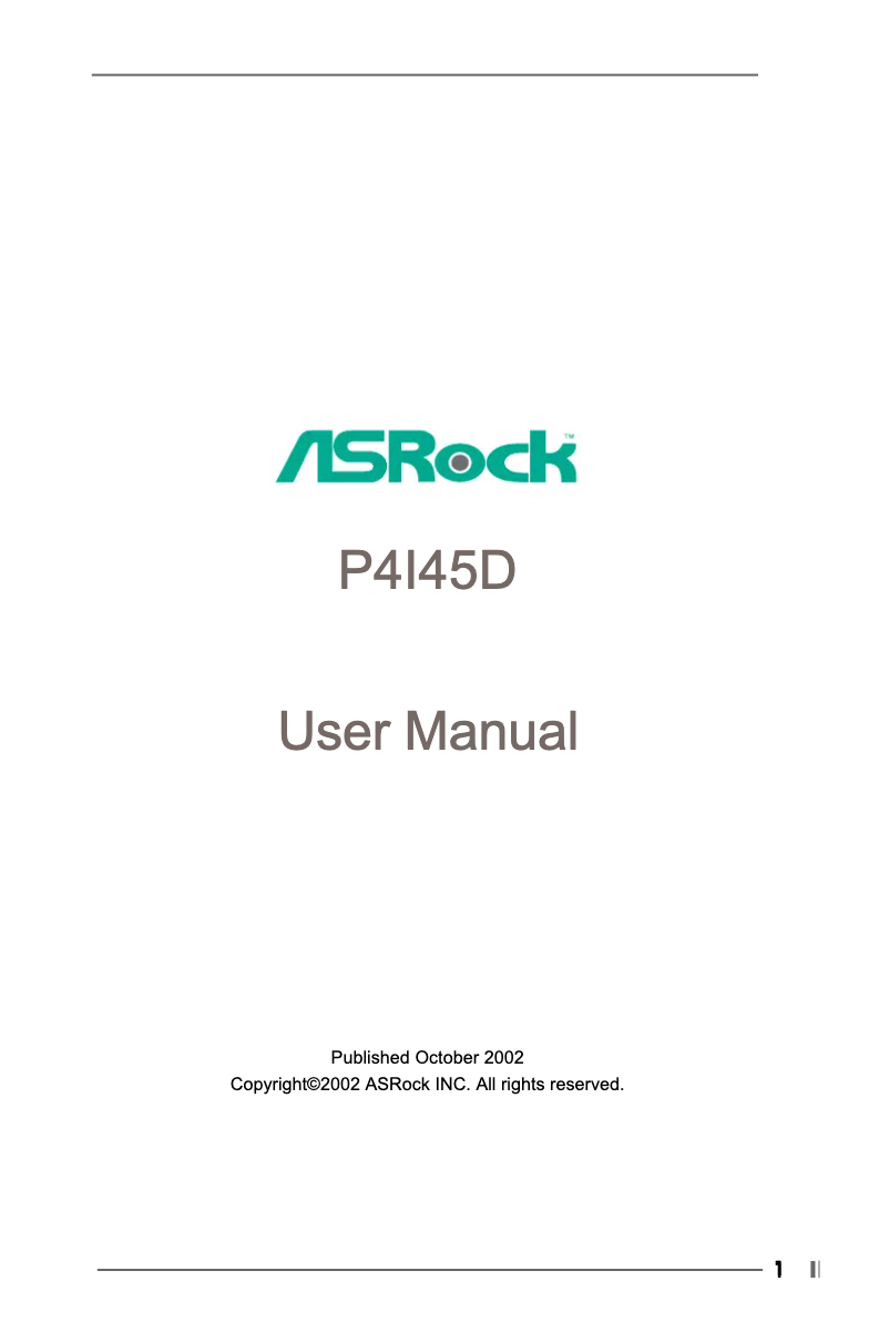 Page 1 de la notice Manuel utilisateur Asrock P4i45D
