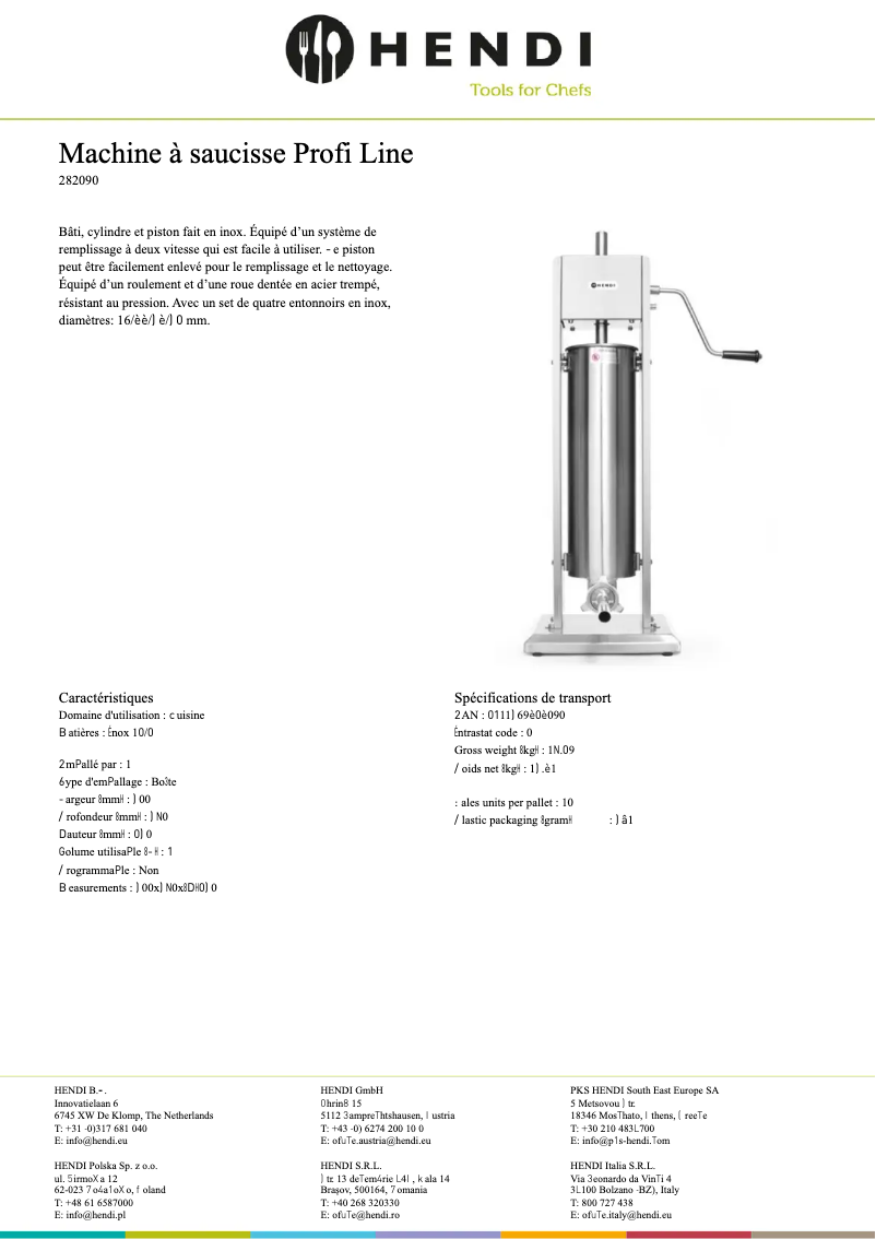 Page 1 de la notice Fiche technique Hendi 282588