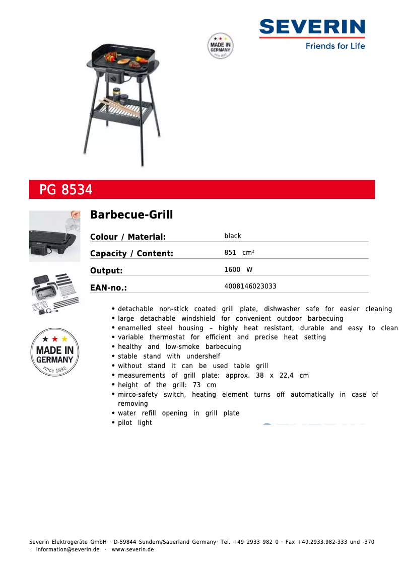 Página 1 del manual Ficha técnica Severin PG 8534