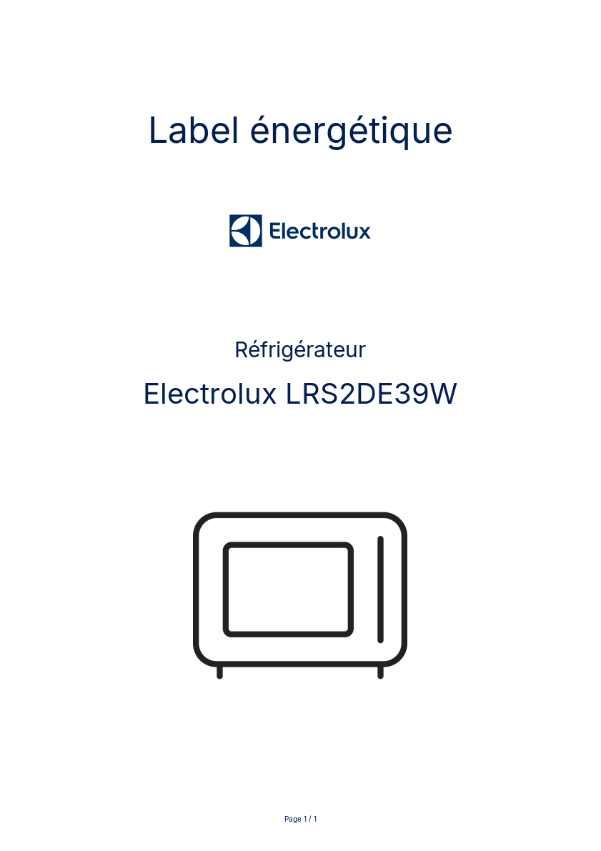 Page n°1 - Label énergétique Electrolux LRS2DE39W
