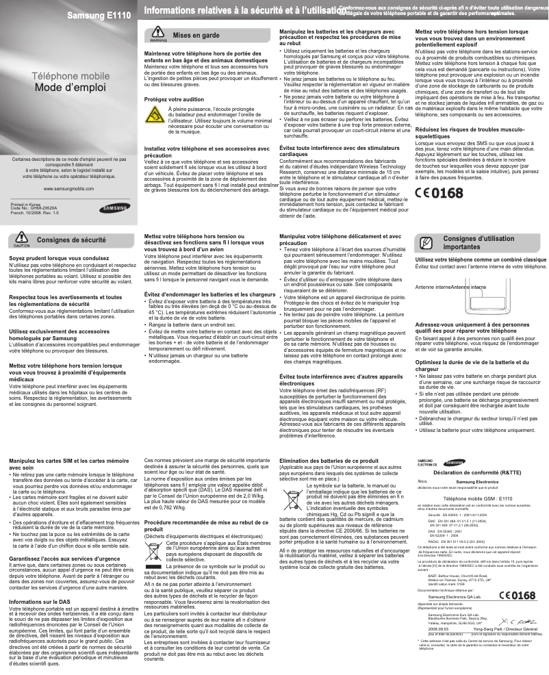 Page n°1 - Manuel utilisateur Samsung E1110