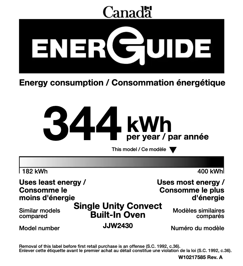 Page n°1 - Label énergétique JennAir JJW2430WS