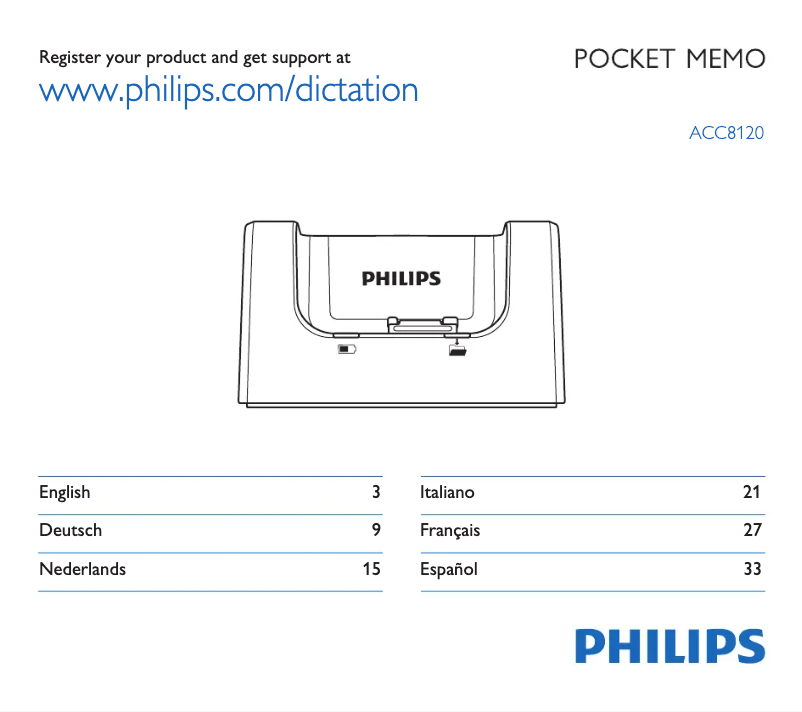 Page n°1 - Manuel utilisateur Philips Pocket Memo ACC8120