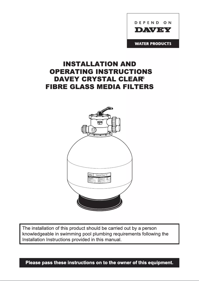 Page 1 de la notice Manuel utilisateur Davey Crystal Clear