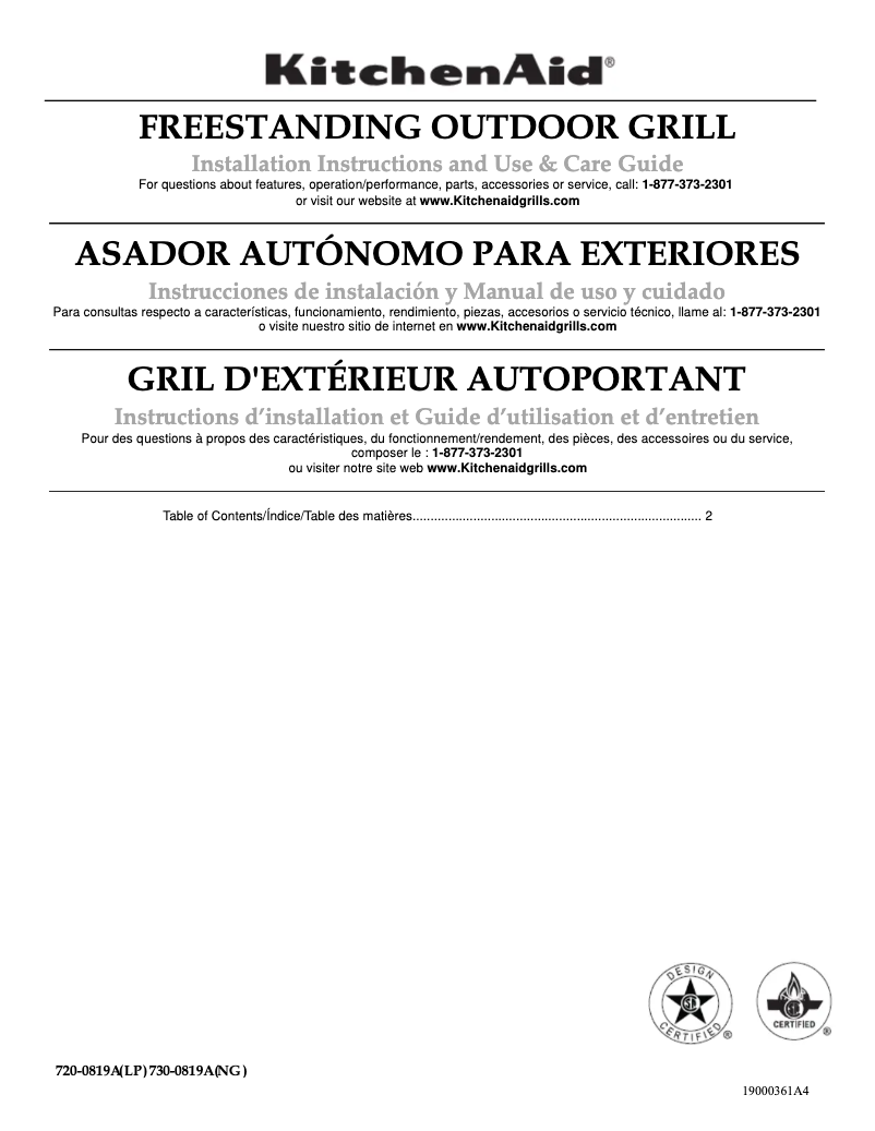 Page 1 de la notice Manuel utilisateur KitchenAid 730-0819A