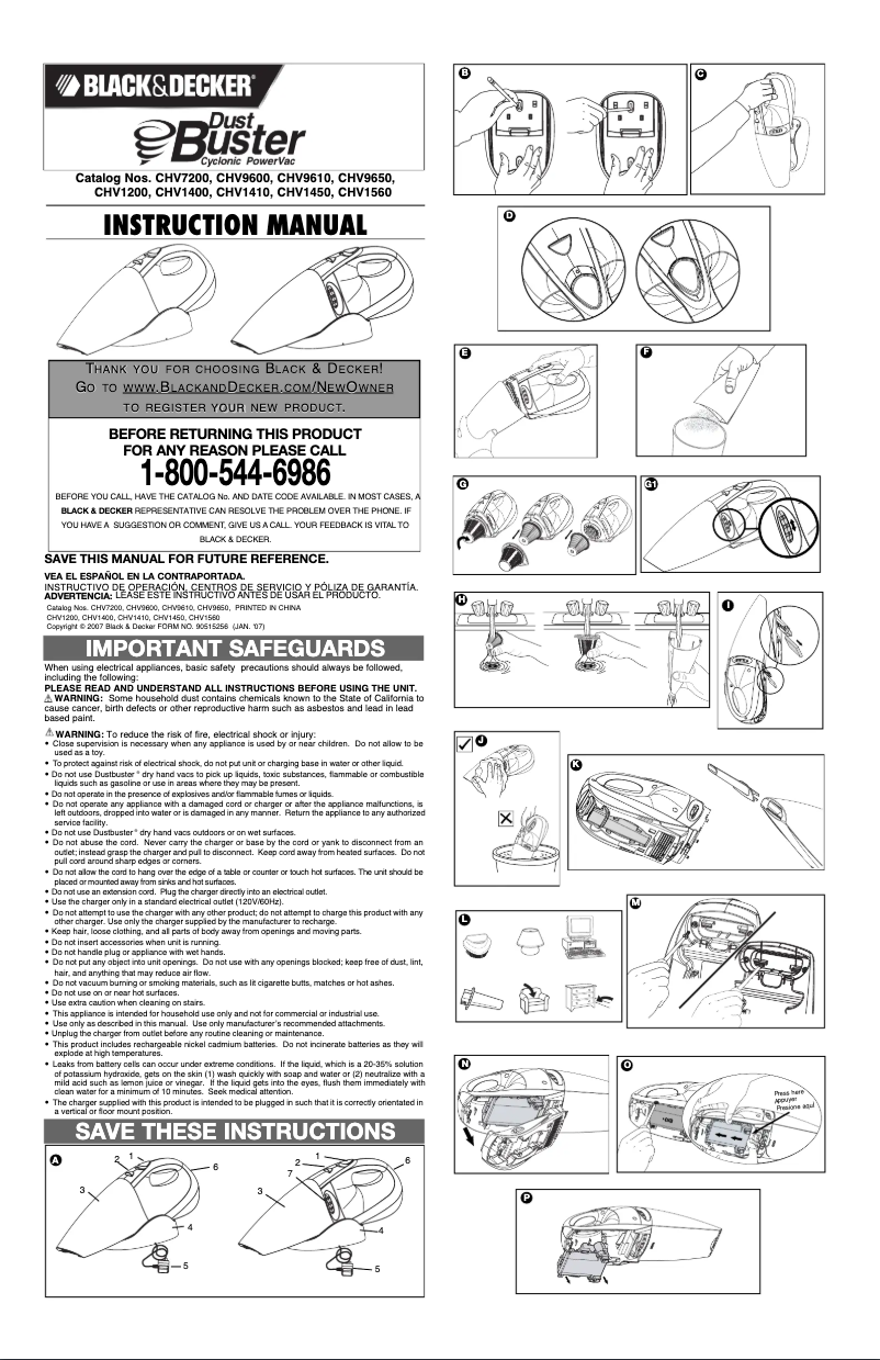 Imagen de la primera página del manual del dispositivo Dustbuster CHV1400