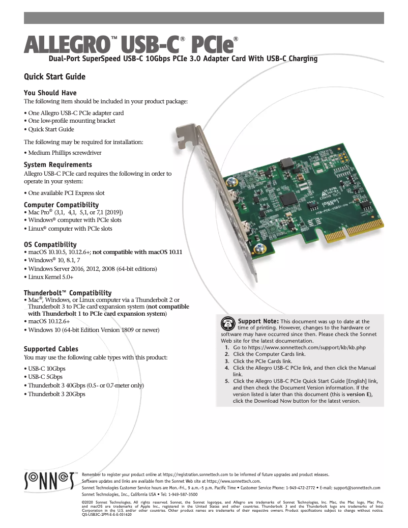 Page n°1 - Manuel utilisateur Sonnet Allegro USB-C PCIe