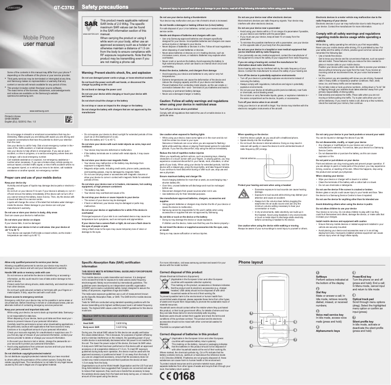 Page 1 de la notice Manuel utilisateur Samsung GT-C3782