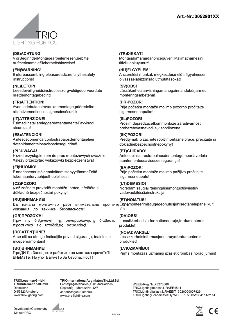 Page n°1 - Manuel utilisateur Trio Lighting Ontario 305290179