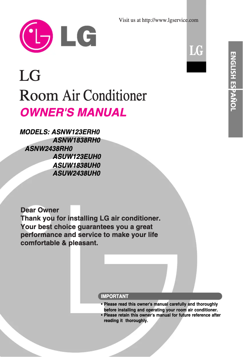 Page 1 de la notice Manuel utilisateur LG ASUW1838UH0