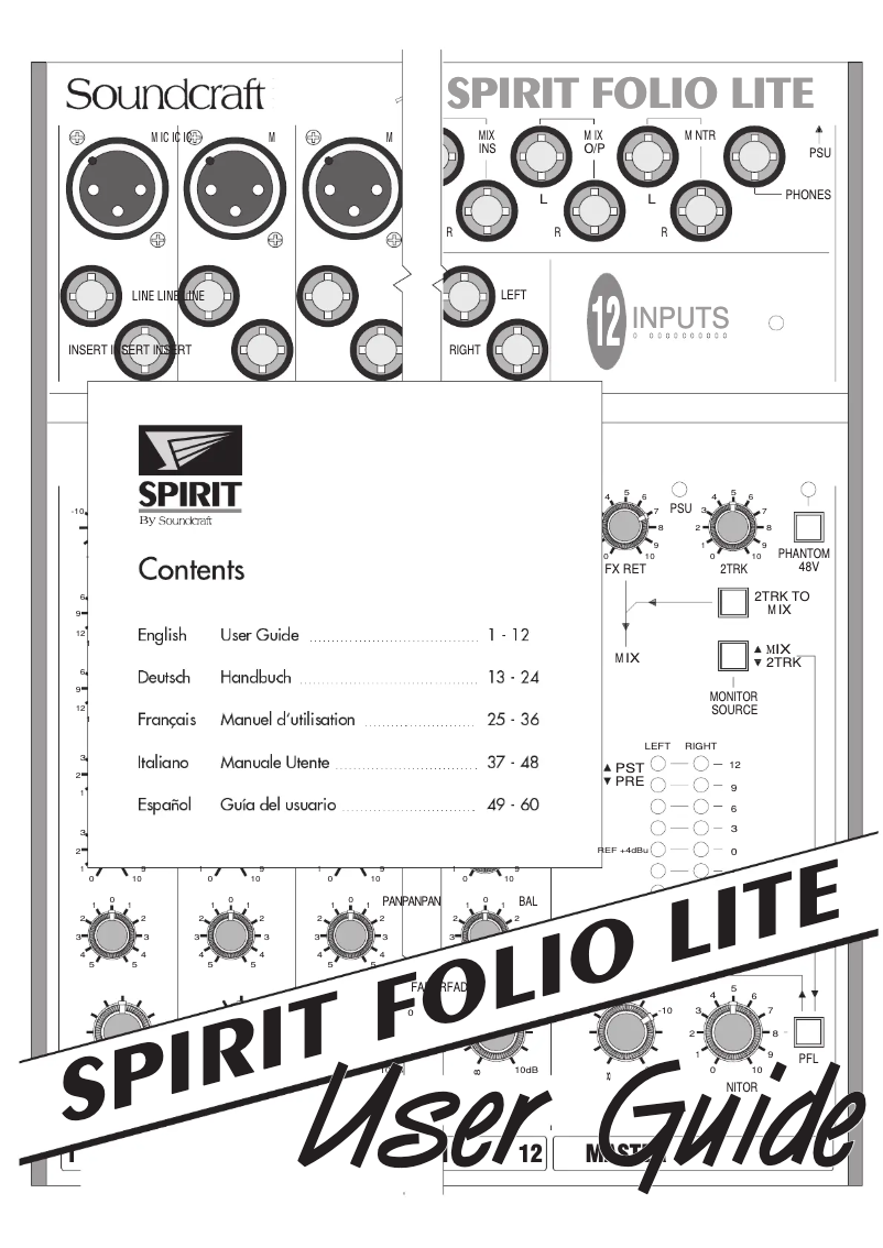 Page 1 de la notice Manuel utilisateur Soundcraft Spirit Folio Lite