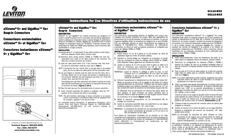 Page 1 de la notice Manuel utilisateur Leviton 61110-RW6