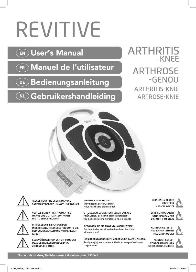 Image de la première page du manuel de l'appareil Arthritis Knee 2836AB