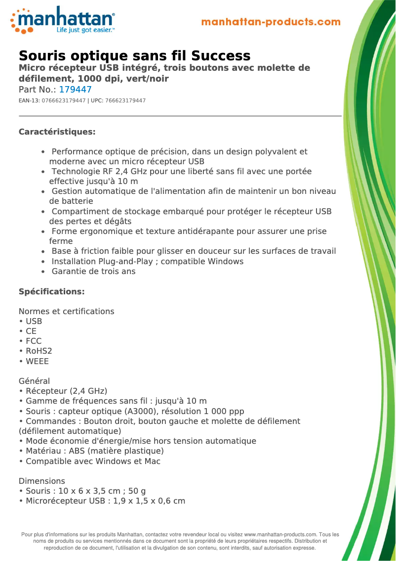 Page 1 de la notice Fiche technique Manhattan 179447