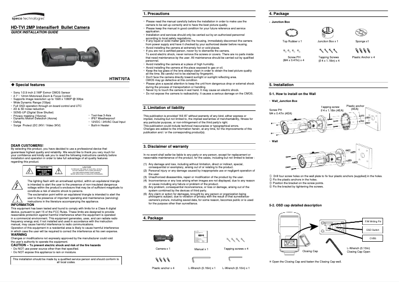 Page 1 de la notice Guide de démarrage rapide Speco Technologies HTINT70TA