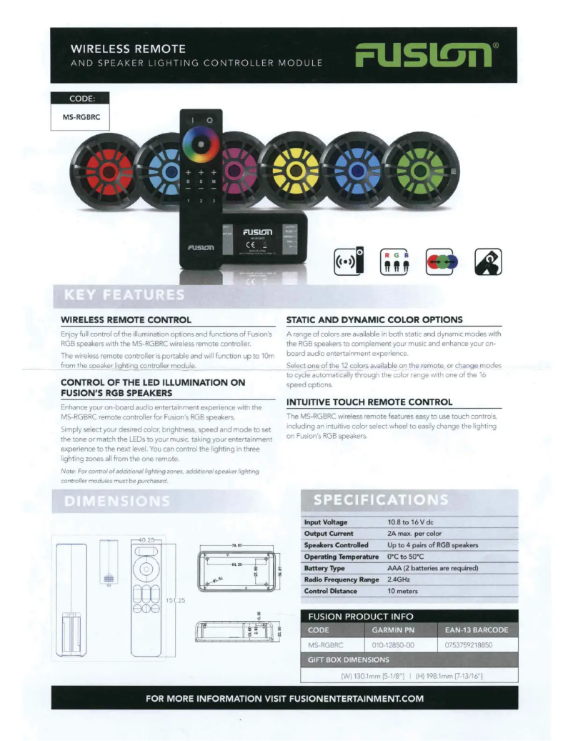 Page 1 de la notice Manuel utilisateur Fusion MS-RGBRC