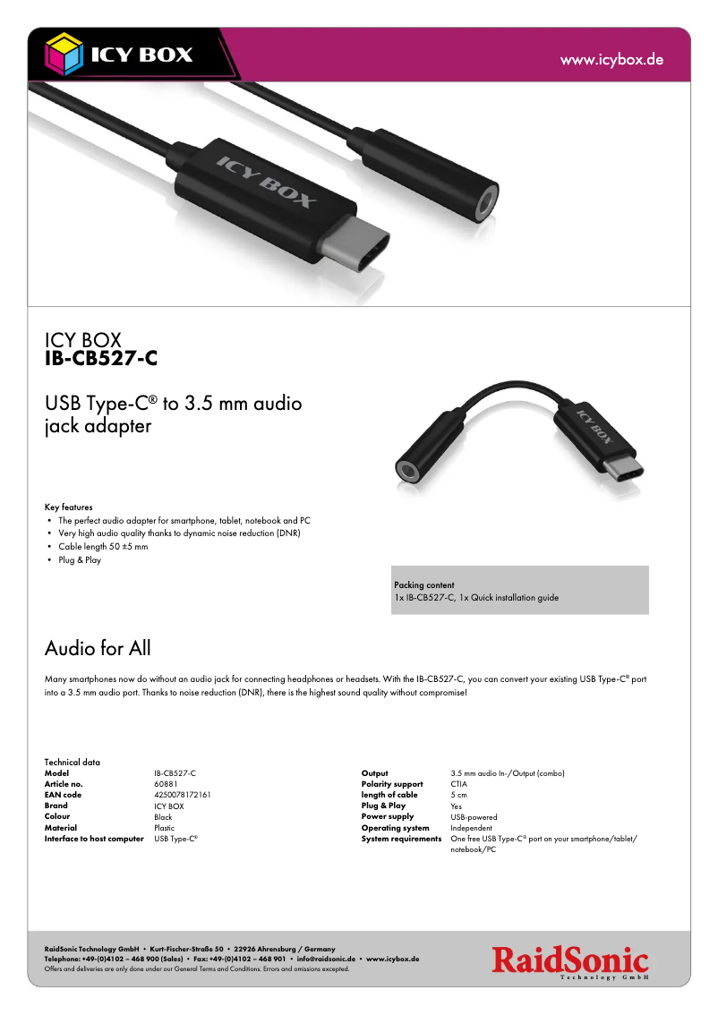 Page n°1 - Fiche technique Icy Box IB-CB527-C