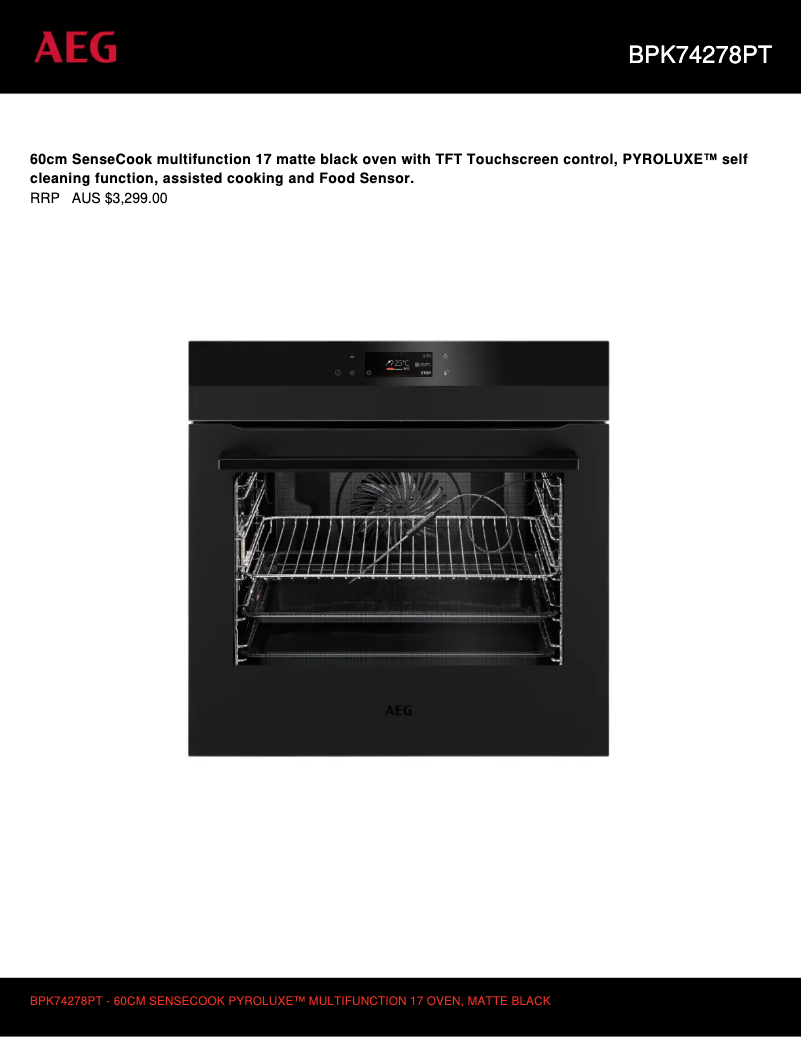 Page 1 de la notice Fiche technique AEG BPK74278PT