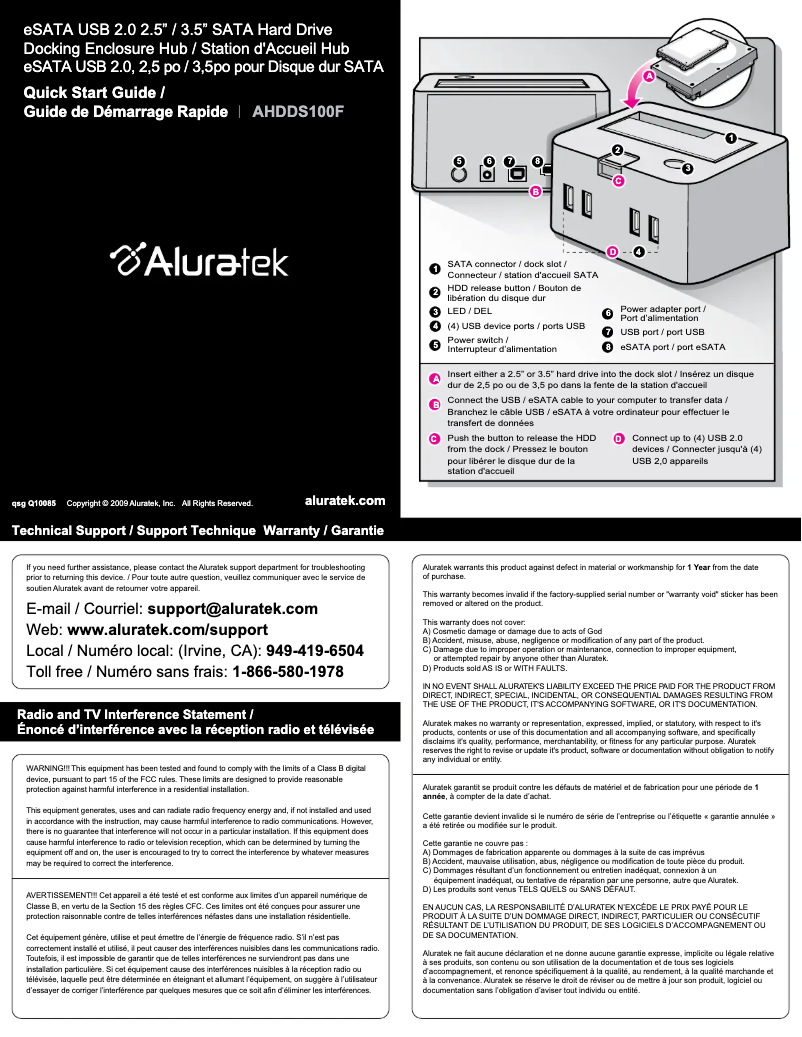 Page n°1 - Manuel utilisateur Aluratek AHDDS100F