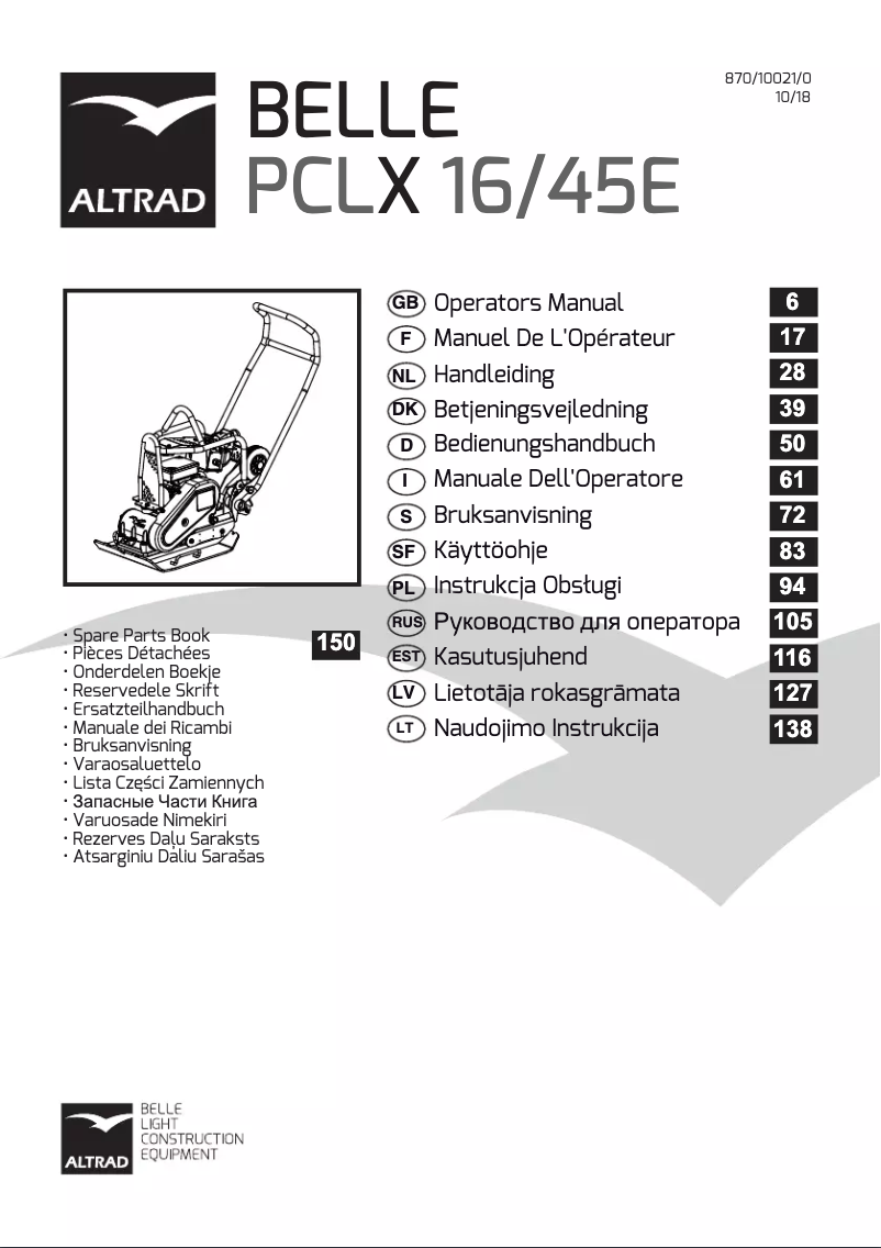 Page n°1 - Manuel utilisateur Altrad BELLE PCLX 16/45E