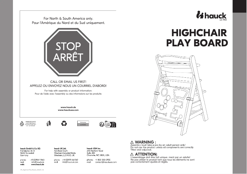 Página 1 del manual Manual de usuario Hauck Highchair Play Board