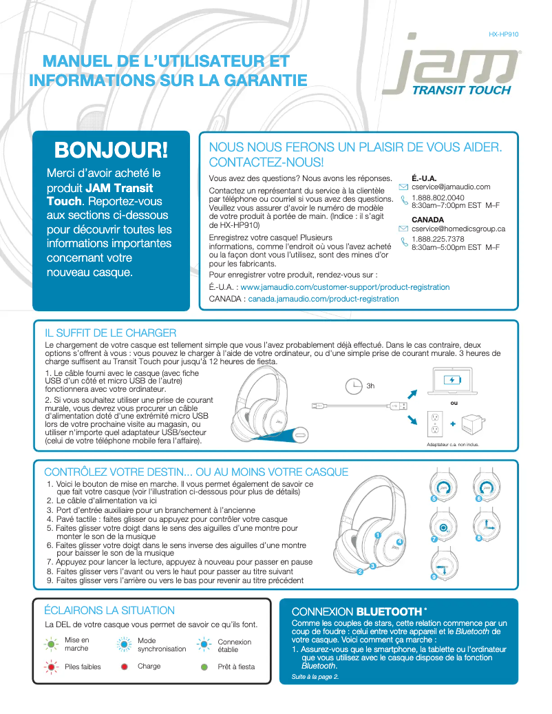 Page n°1 - Manuel utilisateur Jam Transit Touch HX-HP910