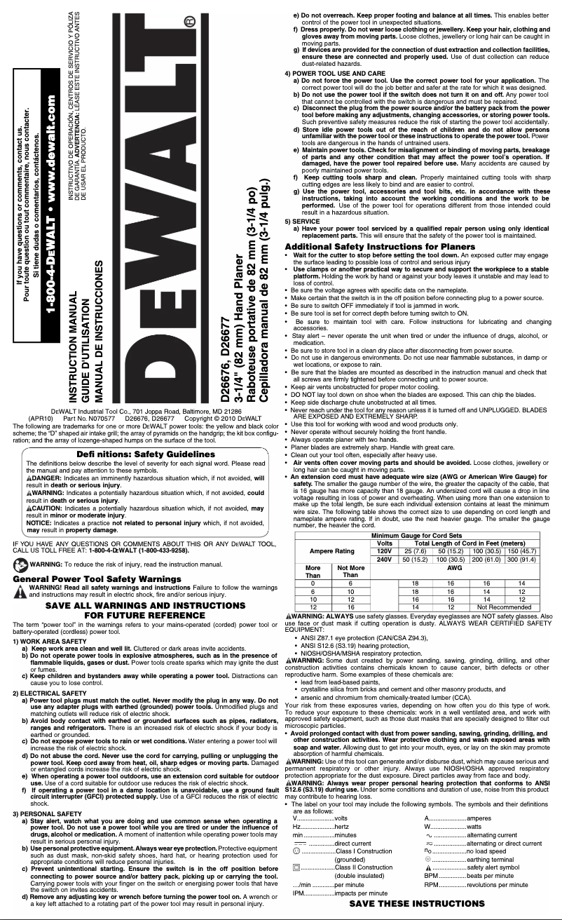 Page 1 de la notice Manuel utilisateur DeWalt D26676