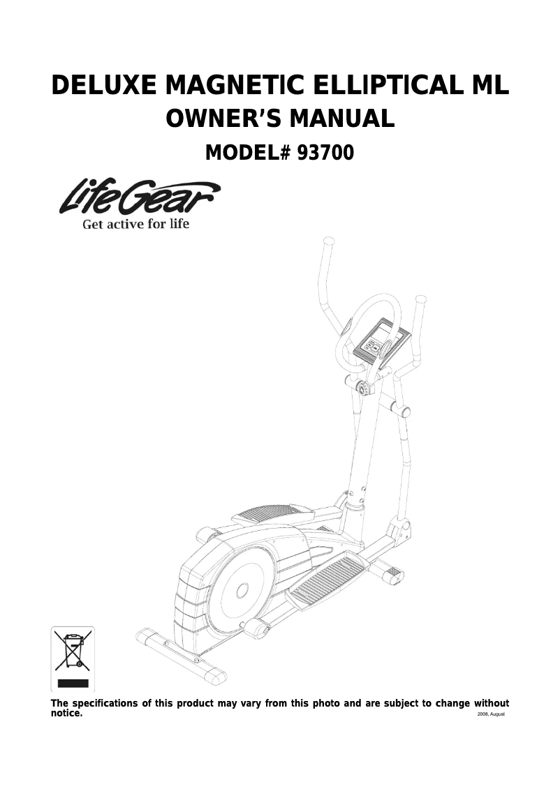 Página 1 del manual Manual de usuario Life Gear Deluxe Magnetic Elliptical ML 93700
