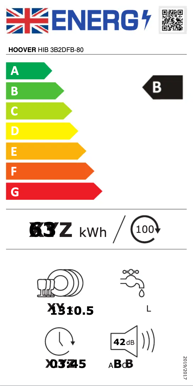 Page n°1 - Label énergétique Hoover H-DISH 500 HIB 3B2DFB-80