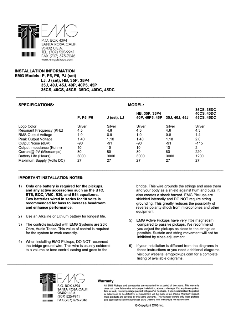 Page n°1 - Manuel utilisateur EMG 35DC
