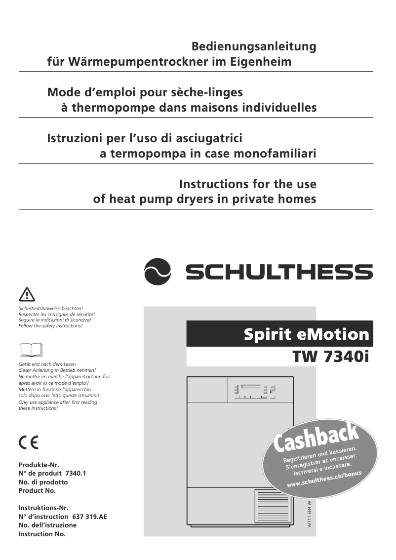 Page n°1 - Manuel utilisateur Schulthess Spirit eMotion TW 7340i