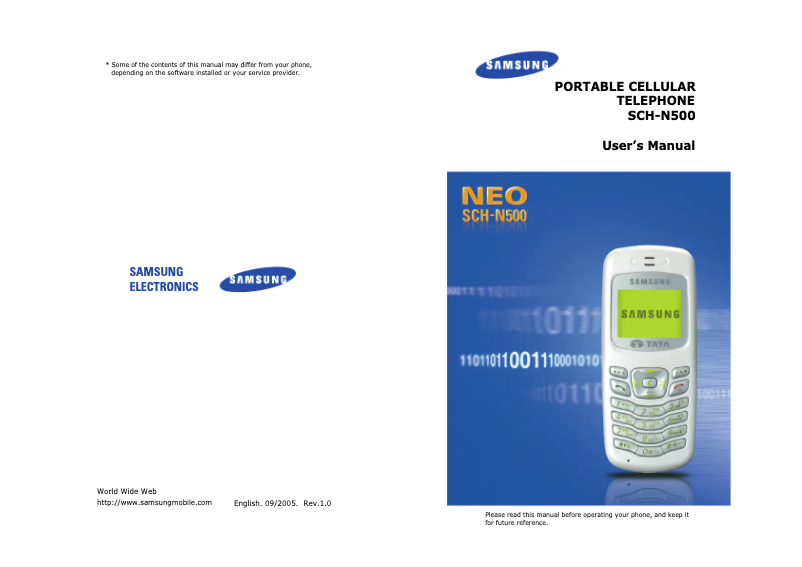 Page n°1 - Manuel utilisateur Samsung SGH-N500DA
